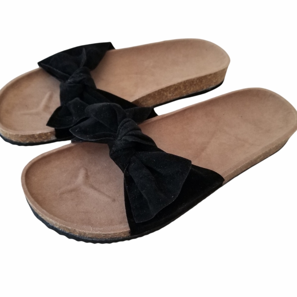 Black Velvet Bow Cork Heel Slip-On Sandals EU 39 - Picture 13 of 15